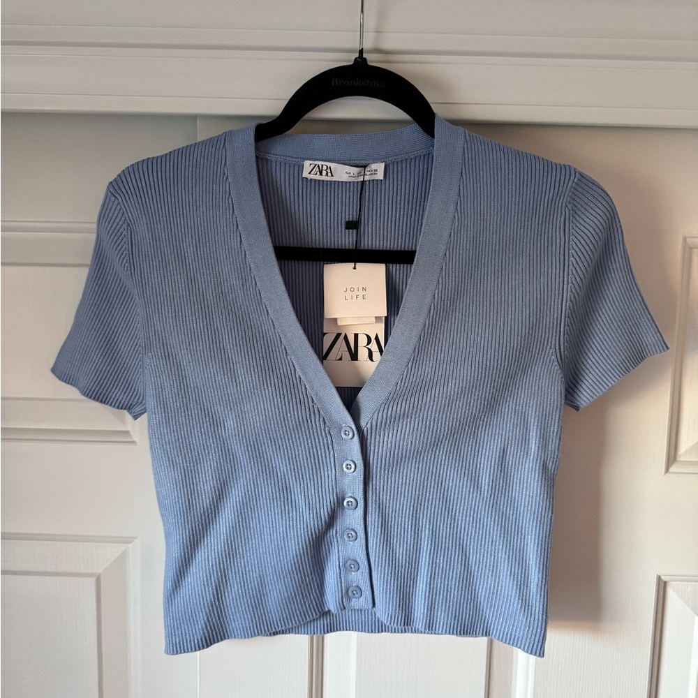 Zara Women's Blue Ribbed Top